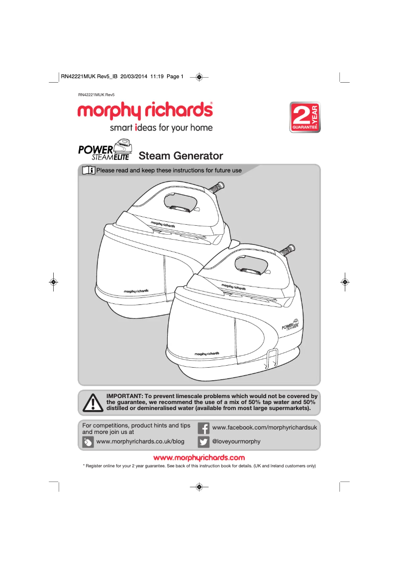 Page 1 de la notice Manuel utilisateur Morphy Richards Power Steam Elite 330012