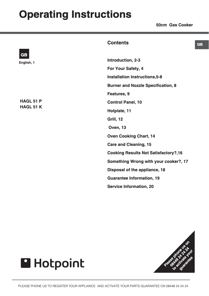 Page 1 de la notice Manuel utilisateur Hotpoint HAGL51K