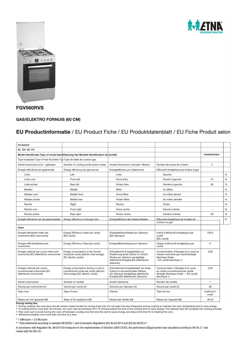 Page n°1 - Fiche technique Etna FGV560RVS