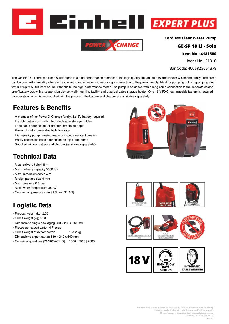 Image de la première page du manuel de l'appareil GE-SP 18 Li