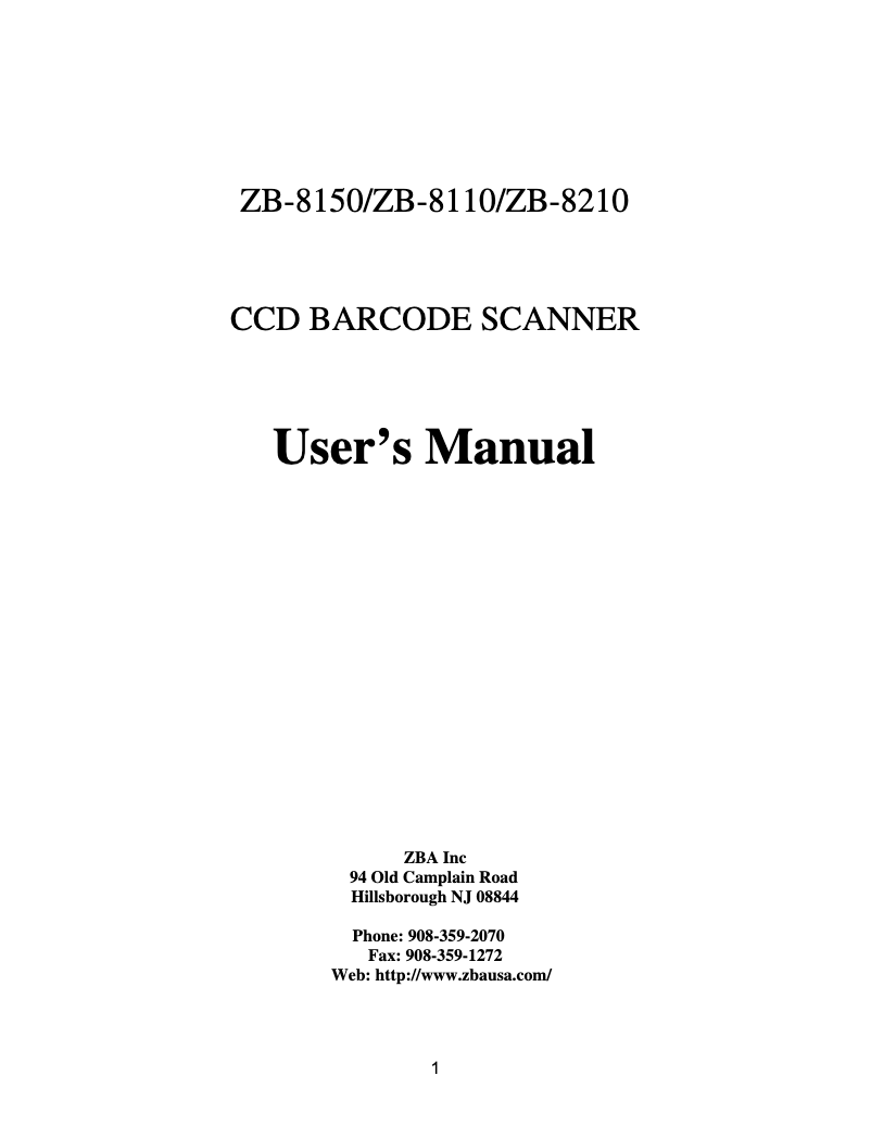 Page n°1 - Manuel utilisateur ZBA ZB-8150