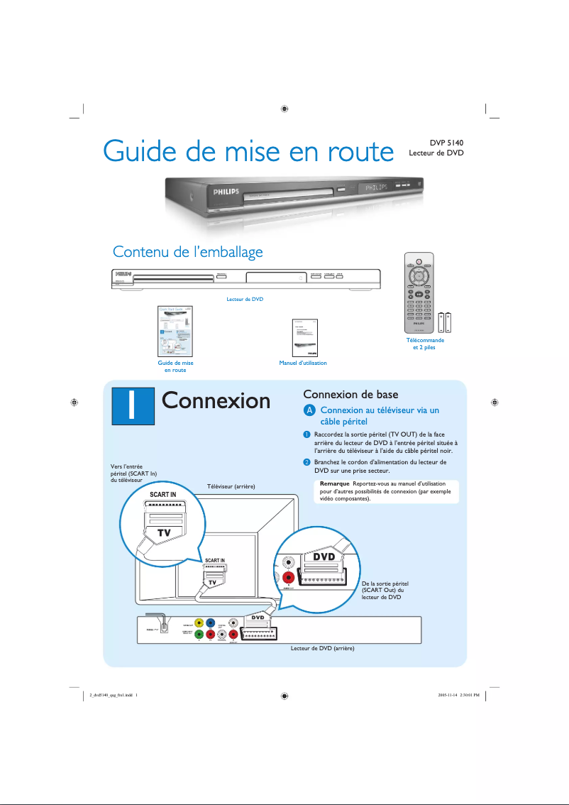 Page 1 de la notice Guide de démarrage rapide Philips DVP5140