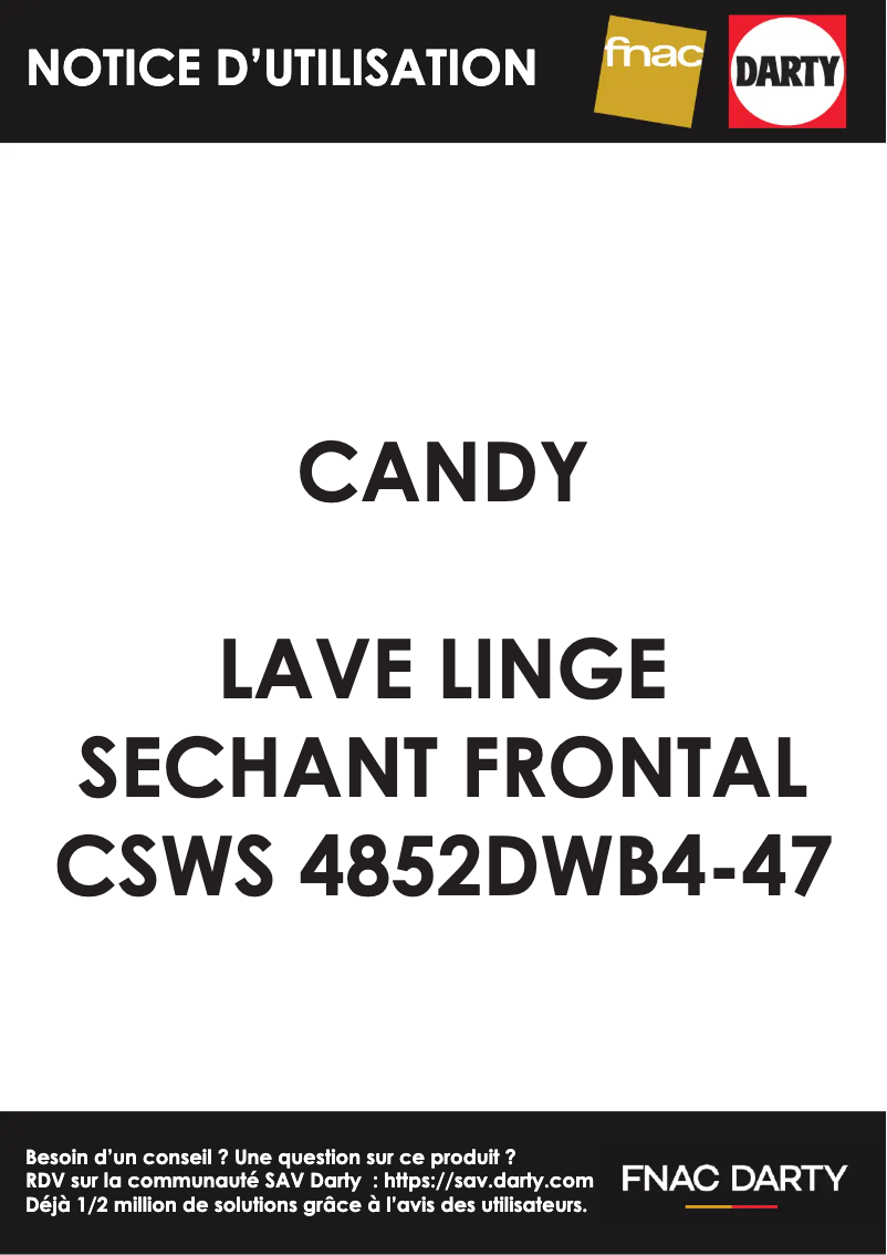 Page 1 de la notice Manuel utilisateur Candy CSWS 4852DWB4-47