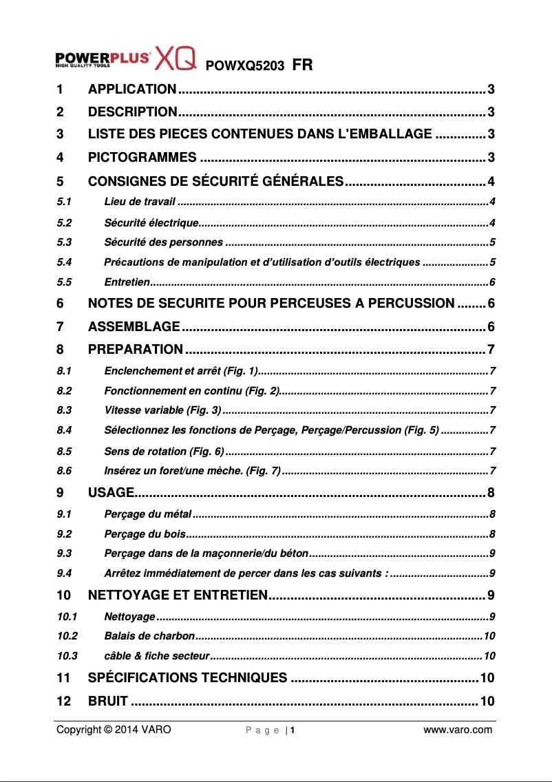 Page 1 de la notice Manuel utilisateur PowerPlus POWXQ5203