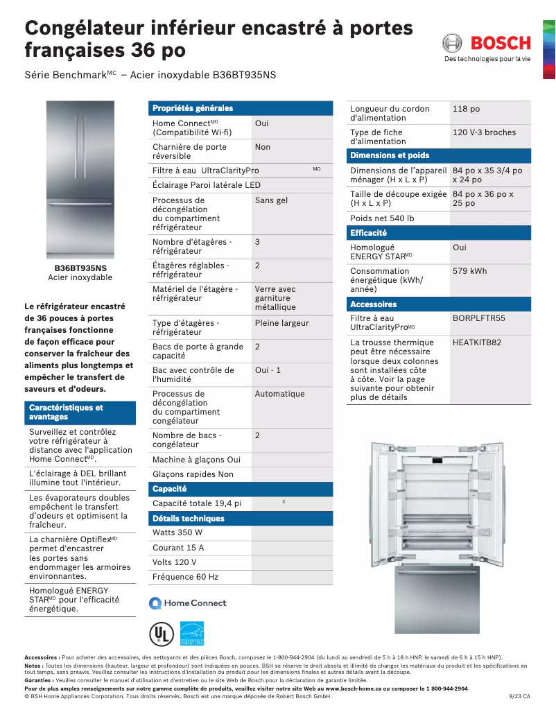 Page n°1 - Fiche technique Bosch B36BT935NS