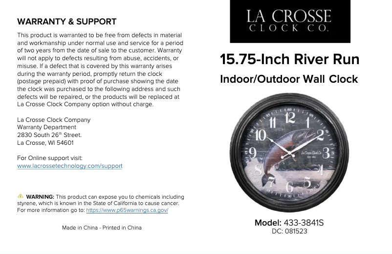 Page 1 de la notice Manuel utilisateur La Crosse Technology 433-3841S