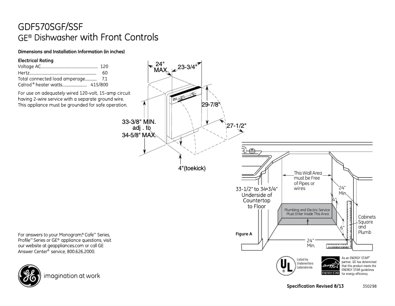 Page 1 de la notice Fiche technique GE GDF570SSFSS