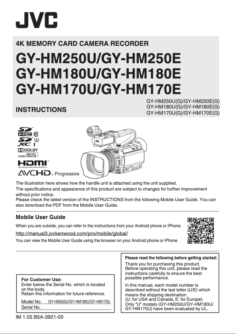 Página 1 del manual Manual de usuario JVC GY-HM250E