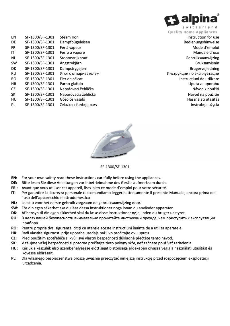 Page n°1 - Manuel utilisateur Alpina SF-1301