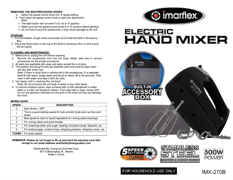 Page 1 de la notice Manuel utilisateur Imarflex IMX-270B