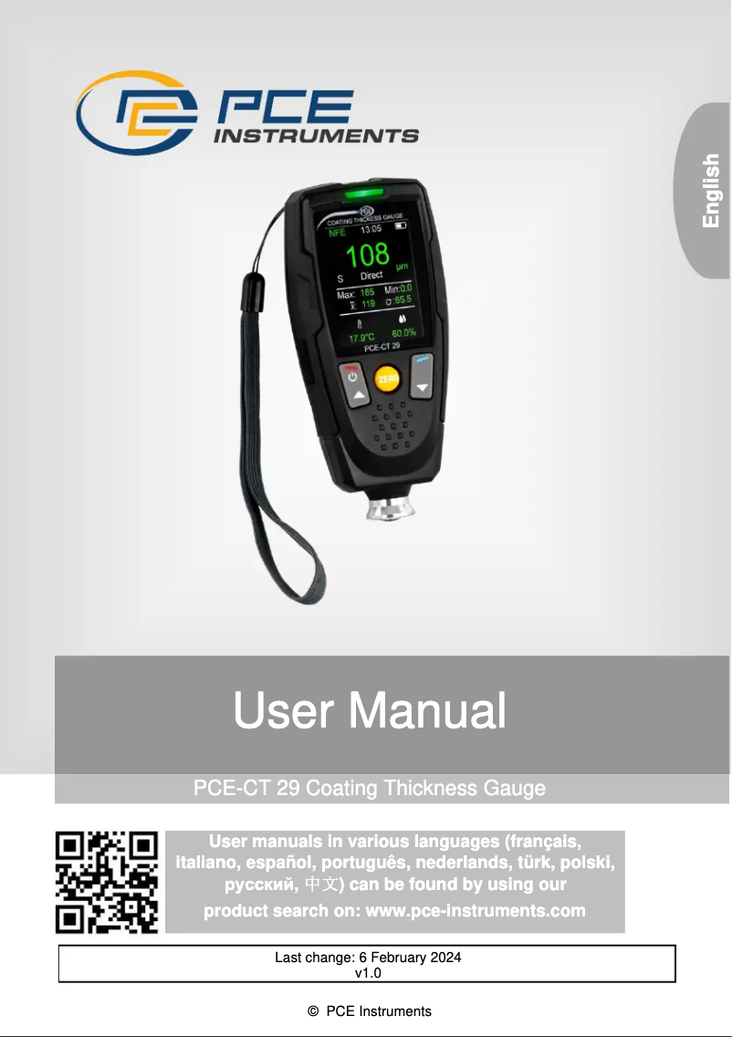 Page n°1 - Manuel utilisateur PCE Instruments PCE-CT 29