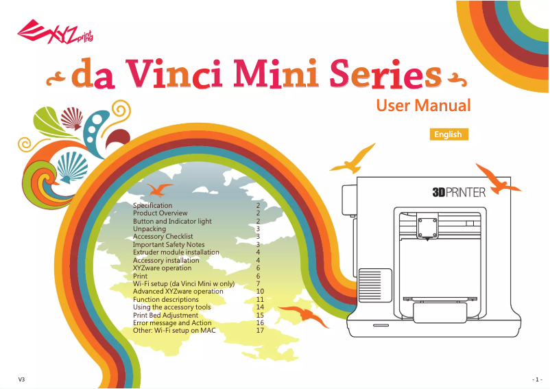 Page 1 de la notice Manuel utilisateur XYZprinting da Vinci miniMaker