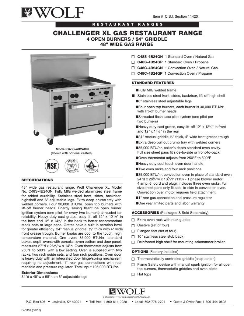 Page n°1 - Fiche technique Wolf C48C-4B24G