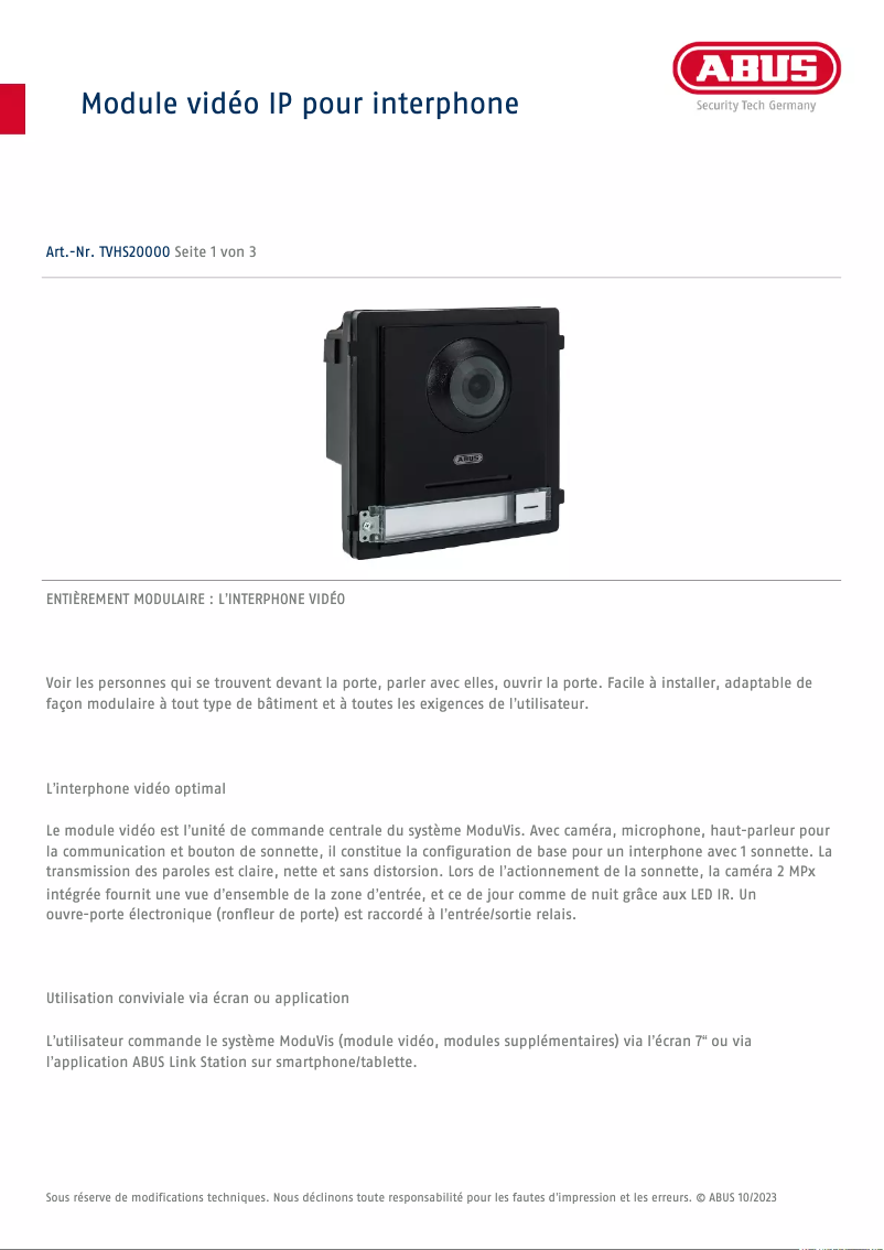 Page n°1 - Fiche technique Abus TVHS20000