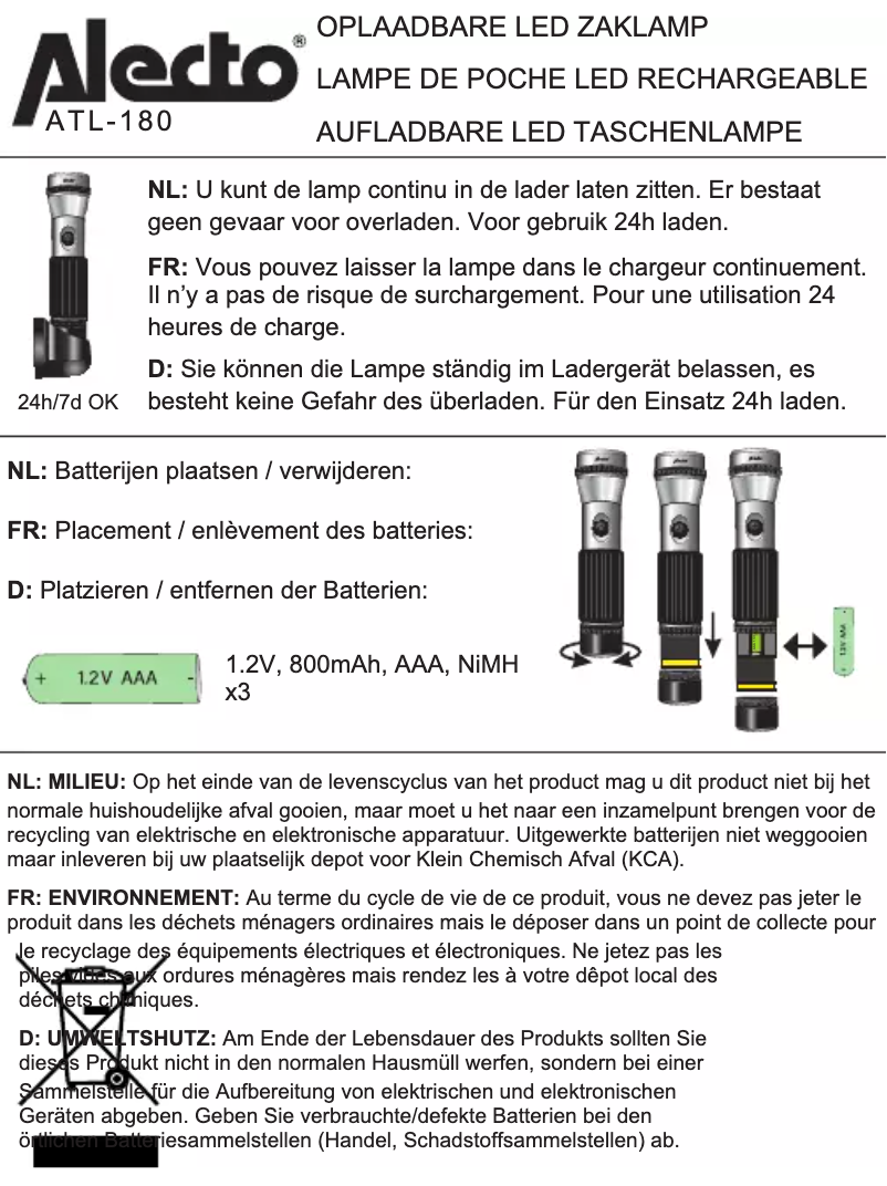 Page 1 de la notice Manuel utilisateur Alecto ATL-180