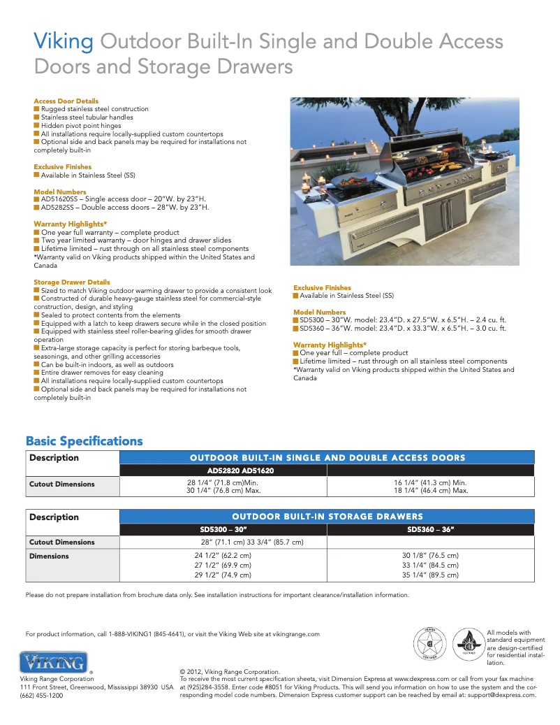 Page 1 de la notice Fiche technique Viking AD52820
