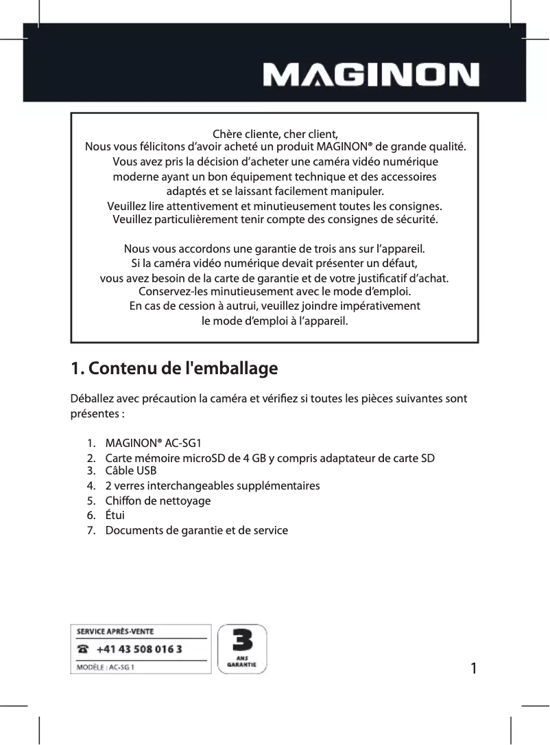 Image de la première page du manuel de l'appareil AC-SG 1