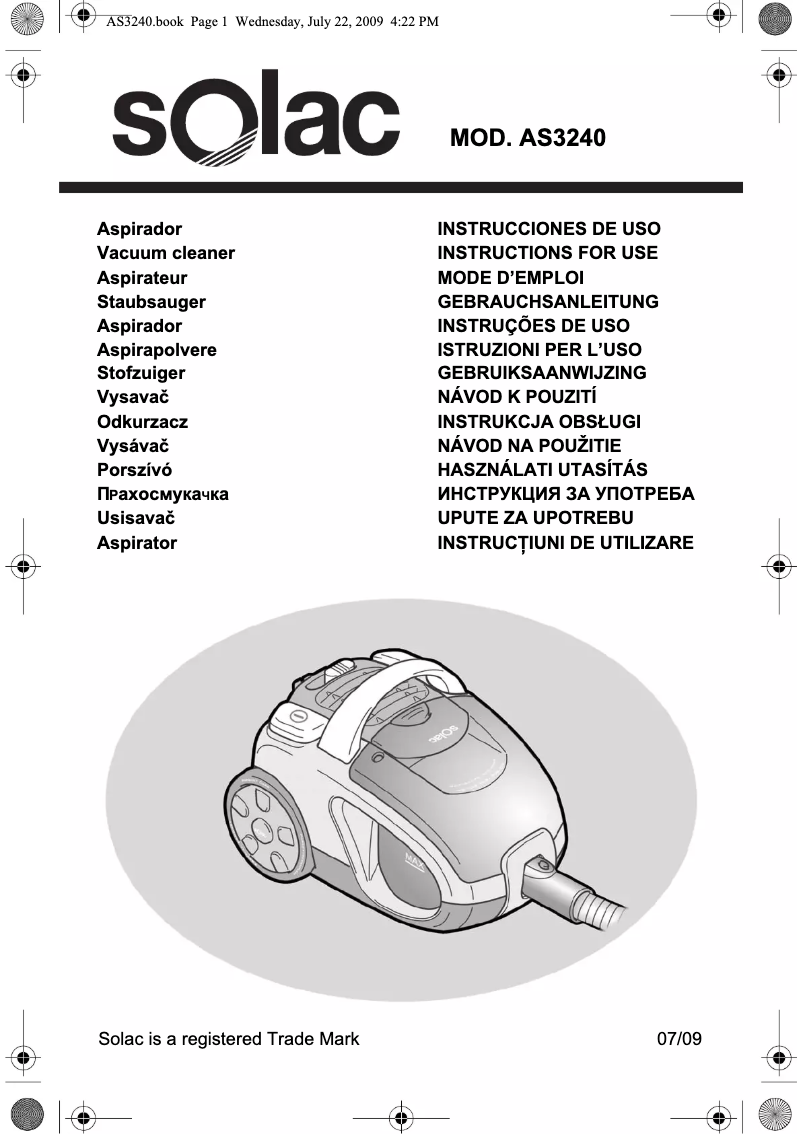 Page 1 de la notice Manuel utilisateur Solac Apollo Cyclonic AS3240