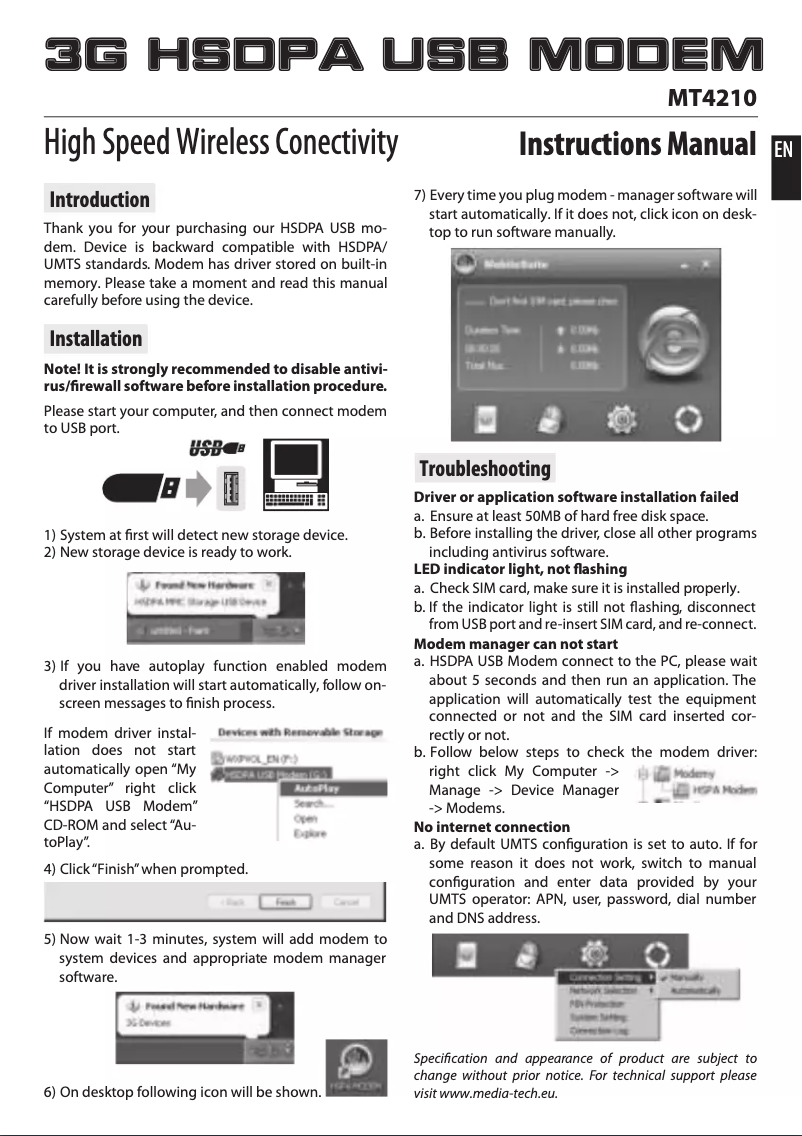 Image de la première page du manuel de l'appareil MT421