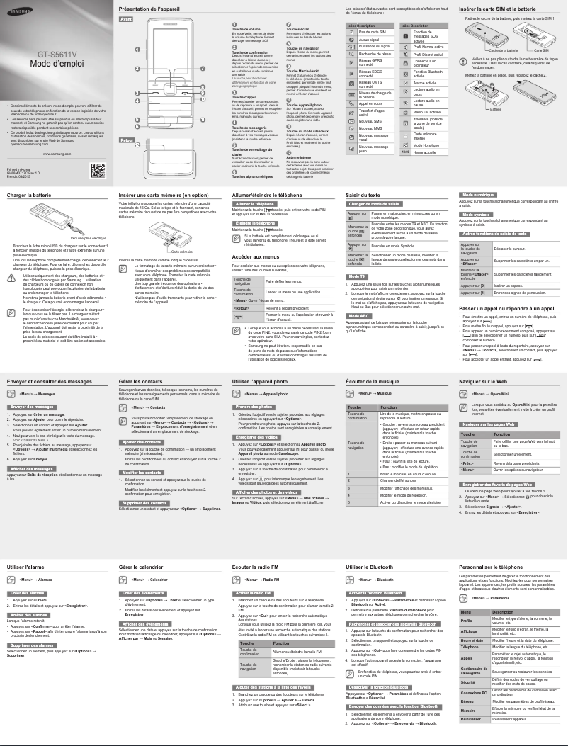 Page n°1 - Manuel utilisateur Samsung GT-S5611V
