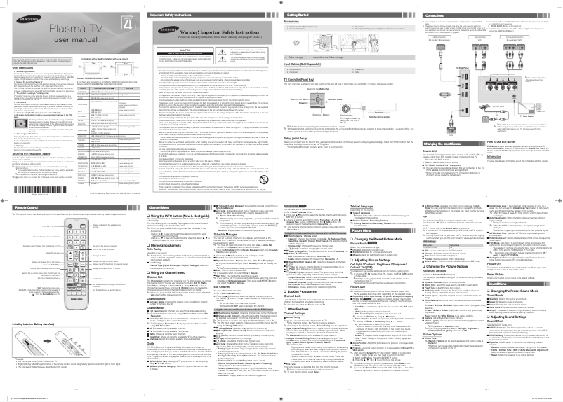 Image de la première page du manuel de l'appareil PS43F4000AM