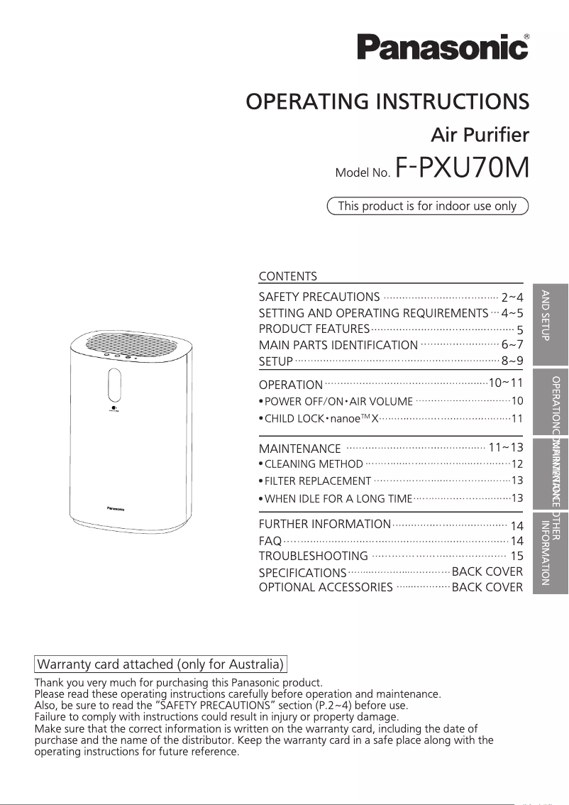 Image de la première page du manuel de l'appareil Nanoe X F-PXU70M