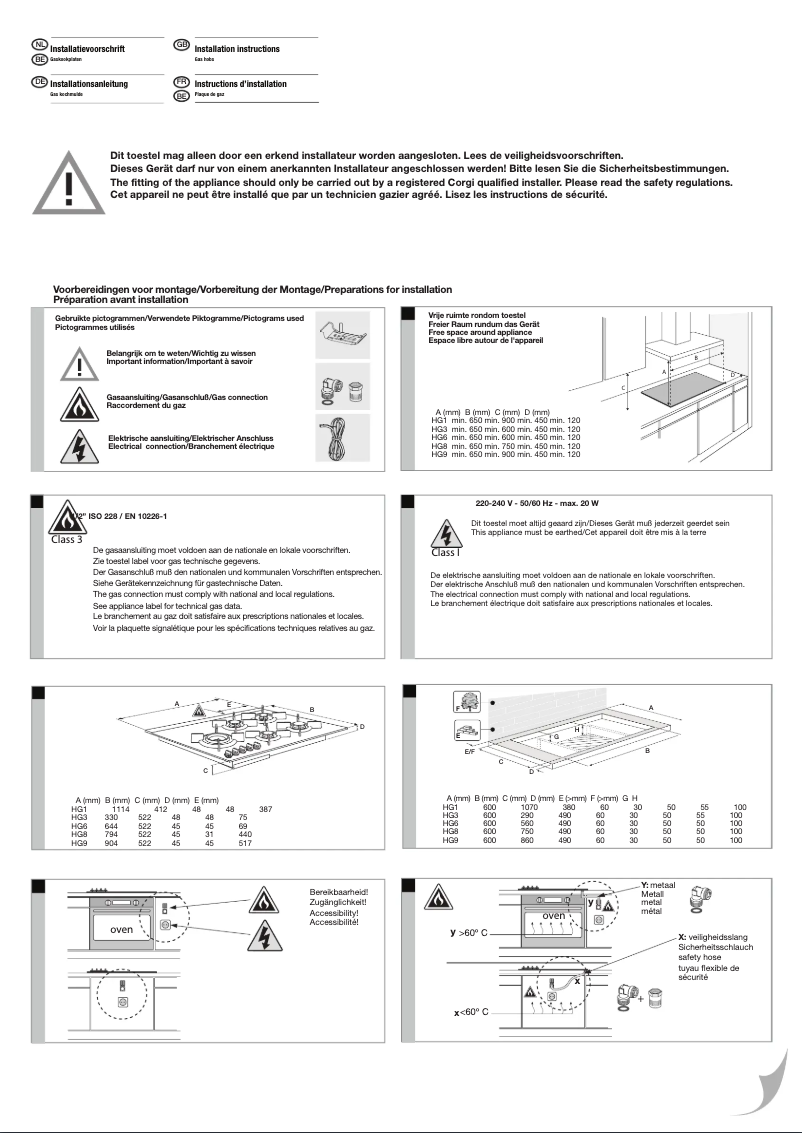Page 1 de la notice Guide d'installation Atag HG6011PA20GB