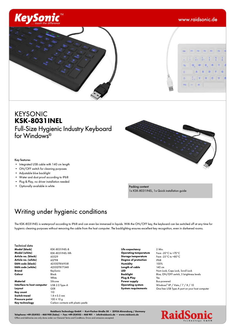 Page n°1 - Fiche technique KeySonic KSK-8031INEL