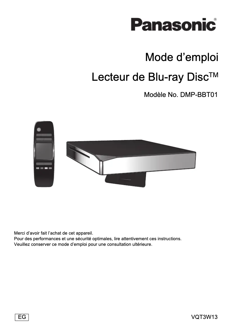 Page 1 de la notice Manuel utilisateur Panasonic DMP-BBT01