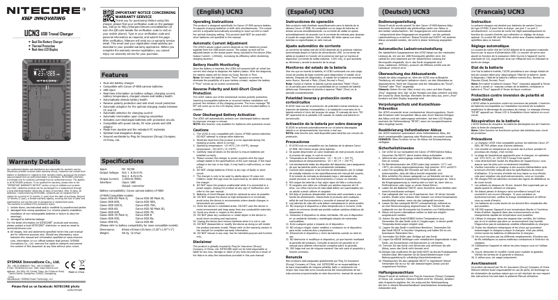 Página 1 del manual Manual de usuario Nitecore UCN3
