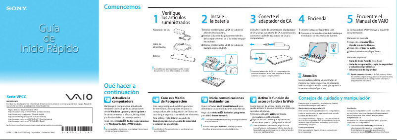Página 1 del manual Guía de instalación Sony Vaio VPCCB2SFX
