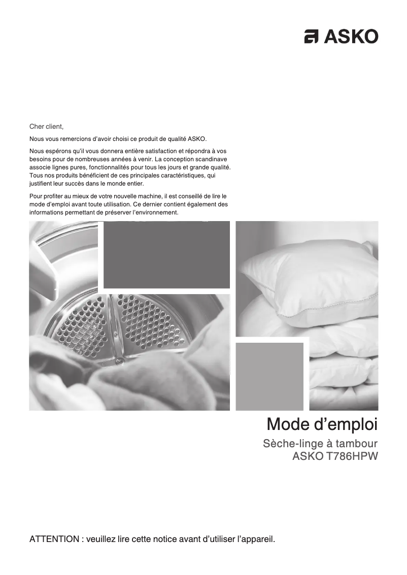 Página 1 del manual Manual de usuario Asko T786HPW