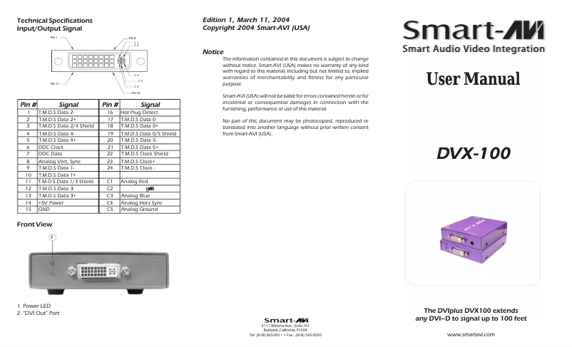 Página 1 del manual Manual de usuario Smart-AVI DVX-100S