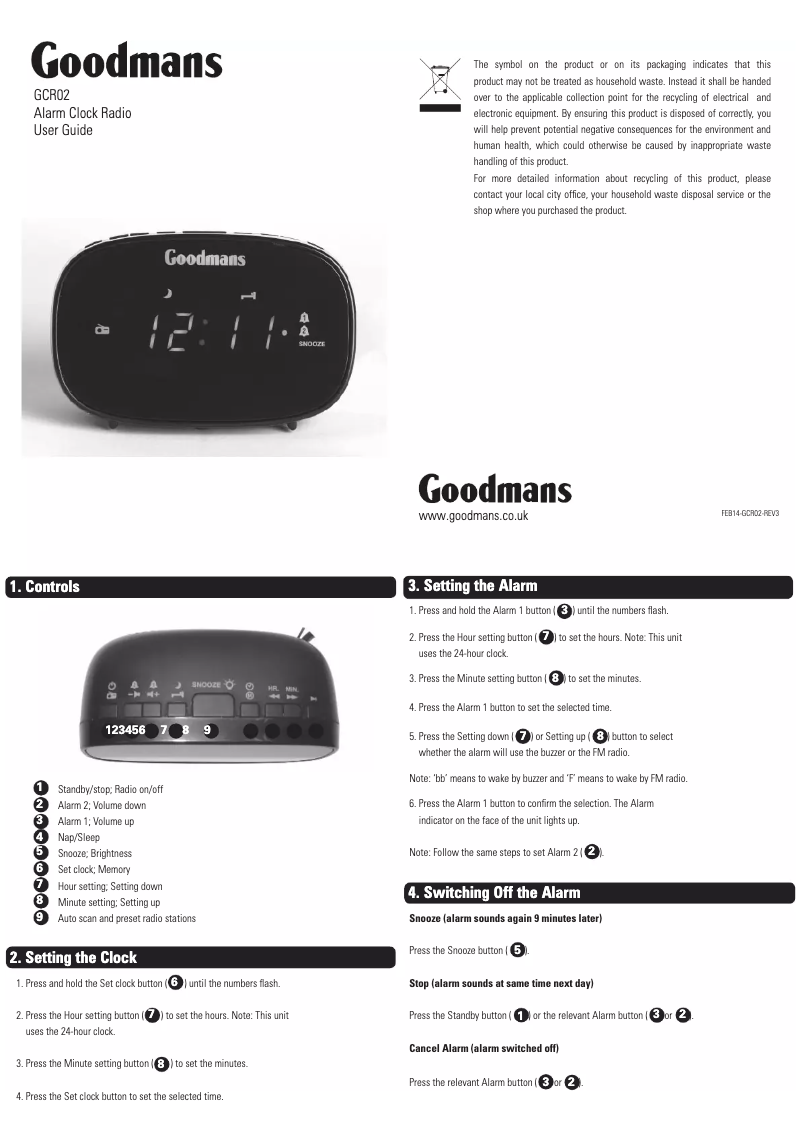 Page 1 de la notice Manuel utilisateur Goodmans GCR02