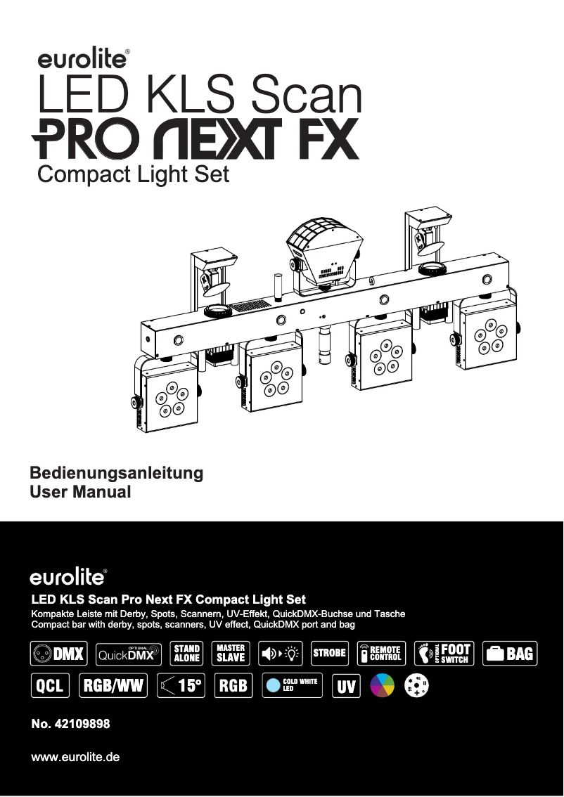 Imagen de la primera página del manual del dispositivo LED KLS Scan Pro Next FX