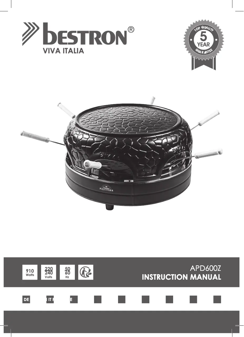Page 1 de la notice Manuel utilisateur Bestron Pizzetteria APD600Z