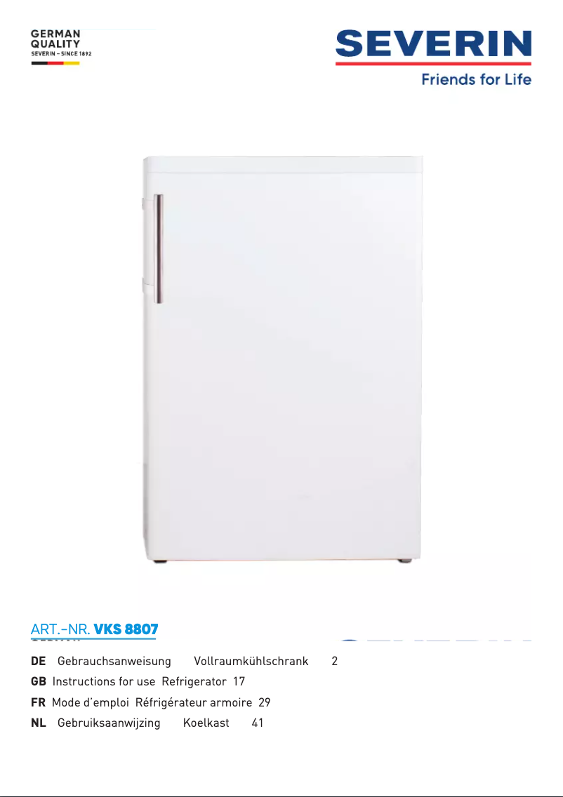 Page 1 de la notice Manuel utilisateur Severin VKS 8807