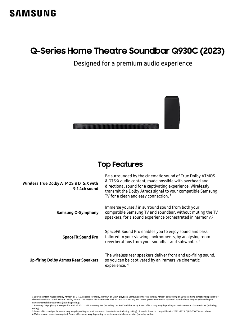 Page 1 de la notice Fiche technique Samsung HW-Q930C