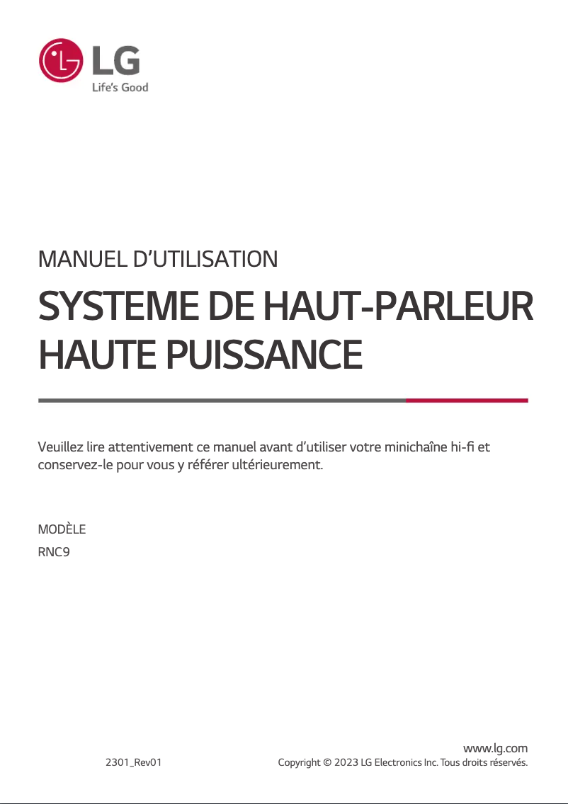 Page 1 de la notice Manuel utilisateur LG RNC9