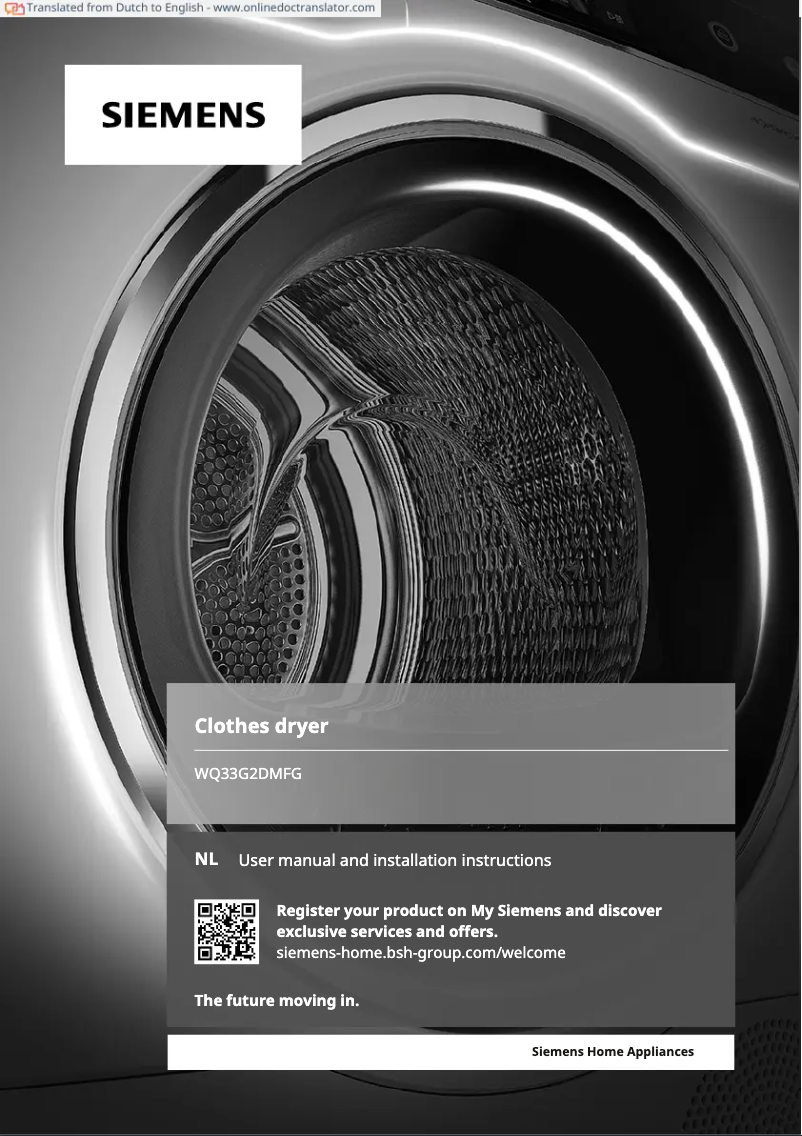 Page 1 de la notice Manuel utilisateur Siemens WQ33G2DMFG