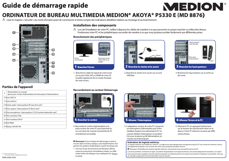 Page 1 de la notice Manuel utilisateur Medion AKOYA P5330 E MD 8876