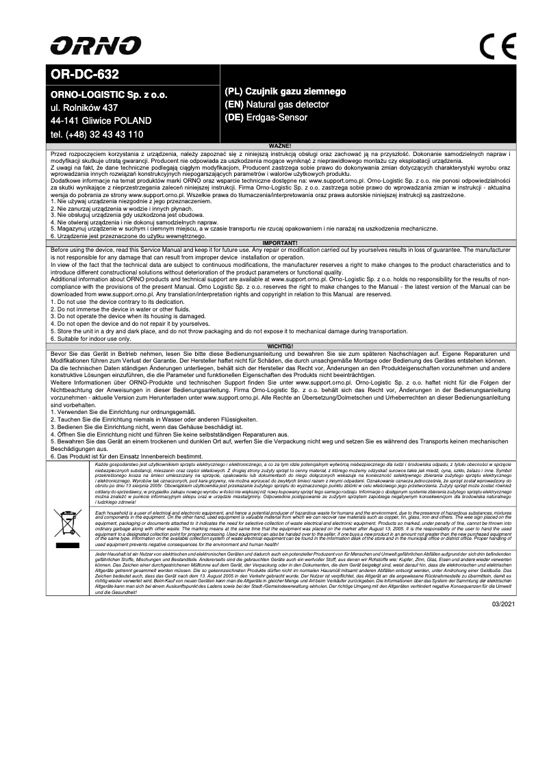 Imagen de la primera página del manual del dispositivo OR-DC-632