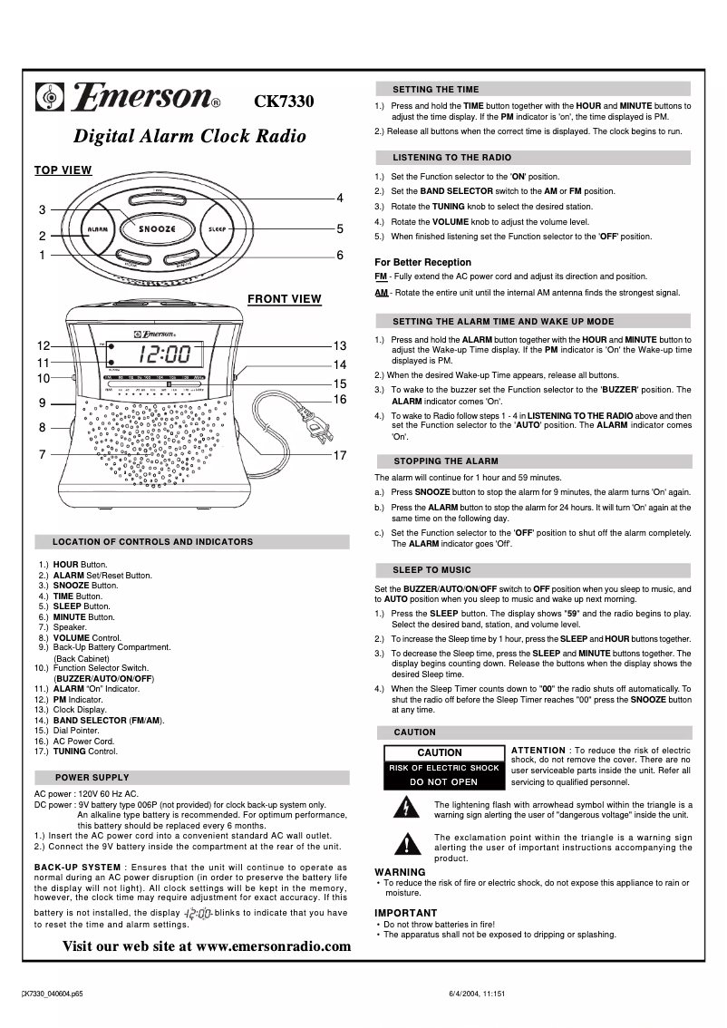 Page n°1 - Manuel utilisateur Emerson CK7330