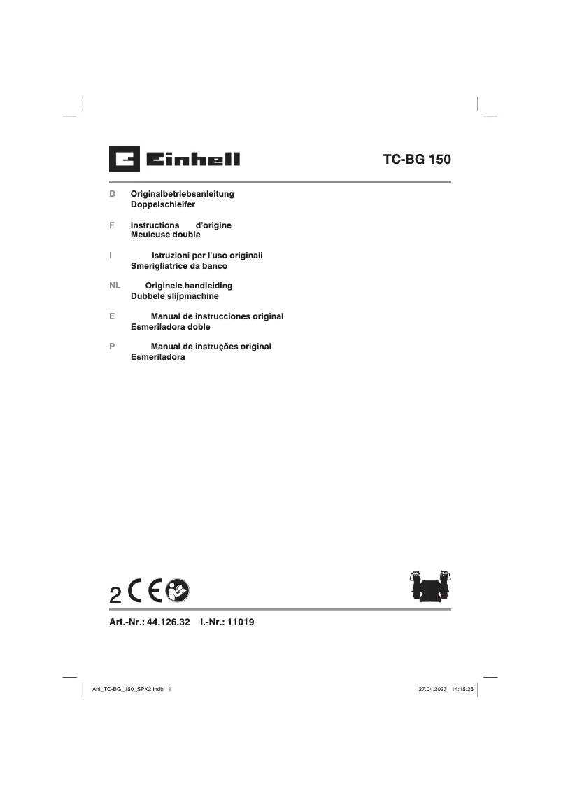 Page 1 de la notice Manuel utilisateur Einhell TC-BG 150