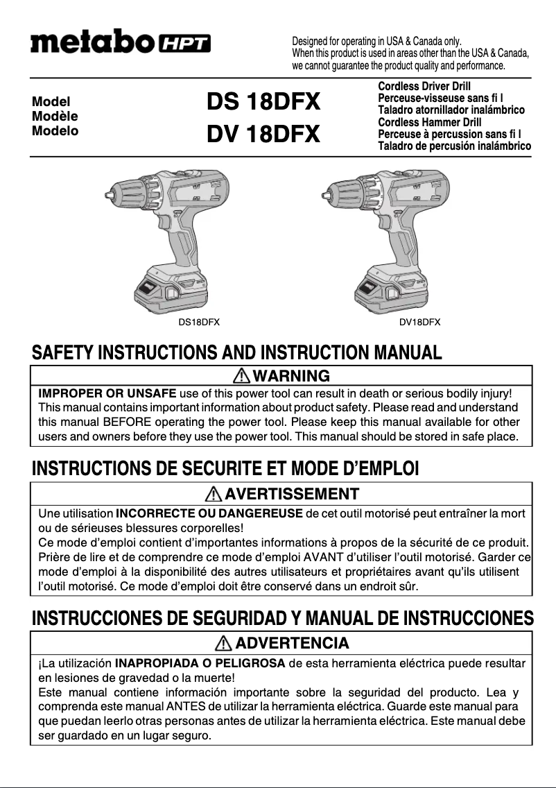 Página 1 del manual Manual de usuario Metabo DS18DFX