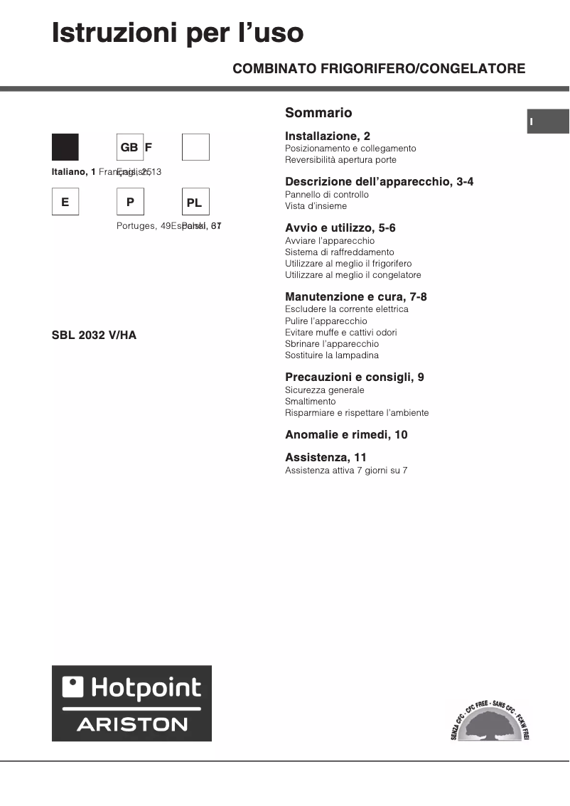 Page n°1 - Manuel utilisateur Hotpoint Ariston SBI 2032 V HA