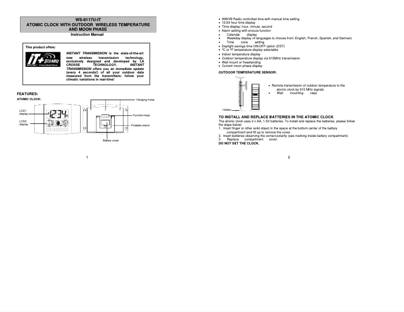 Page n°1 - Manuel utilisateur La Crosse Technology WS-8117U