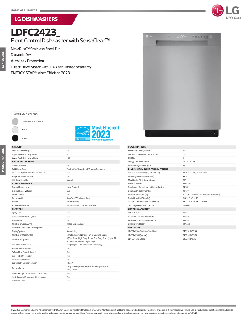 Page 1 of the manual Technical Sheet LG MFL69261741