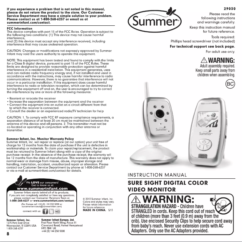 Página 1 del manual Manual de usuario Summer Infant Sure Sight 29030