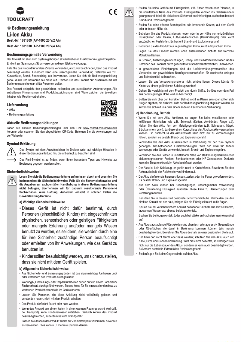 Page 1 de la notice Manuel utilisateur Toolcraft AP-1100